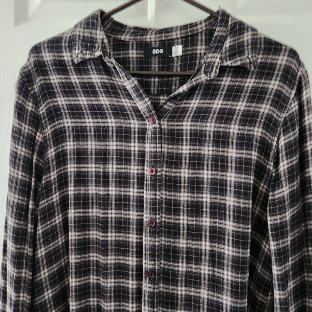 BDG Urban Outfitters Black White Plaid Long Sleeve Shirt Dress - Size M - Picture 3 of 10